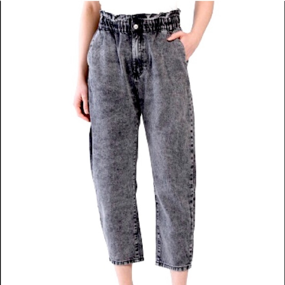 Zara Super High Rise Paperbag Waist Mom Boyfriend Engineering Crop Jeans Size 0